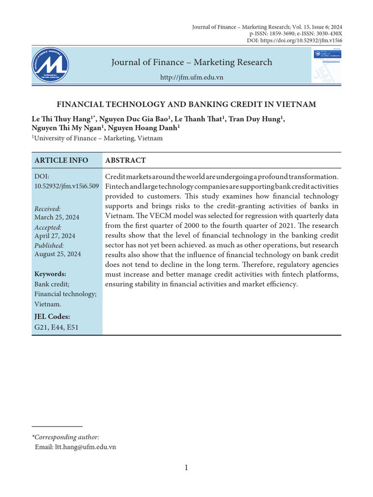 Financial Technology and Banking Credit in Vietnam | PDF