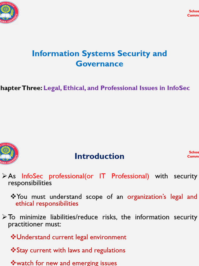Chapter 3 Legal Ethical and Professional Issues in InfoSec | PDF ...