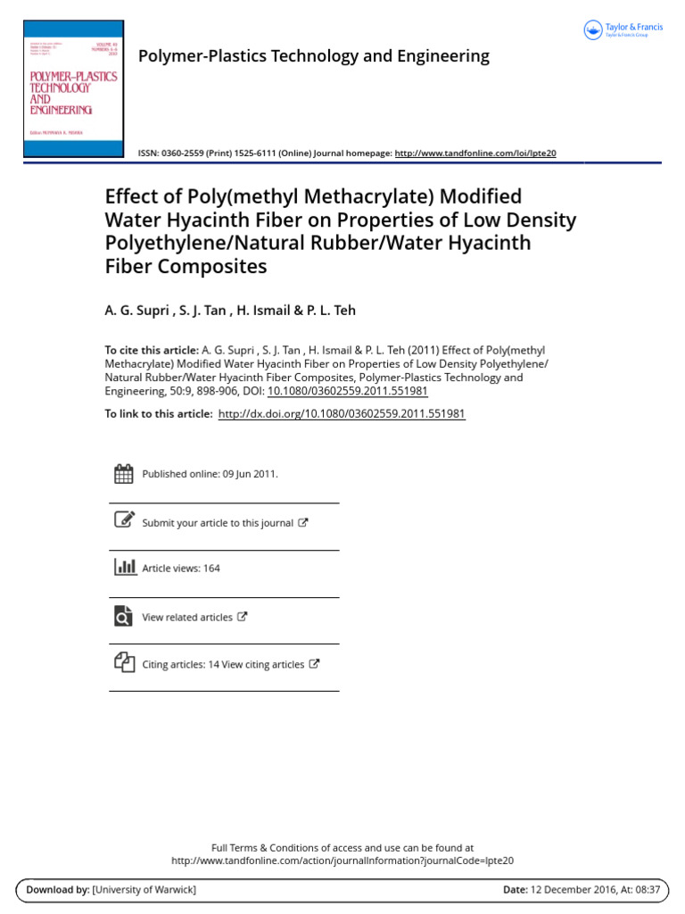 effect of poly modified water hyacinth on properties of low density ...