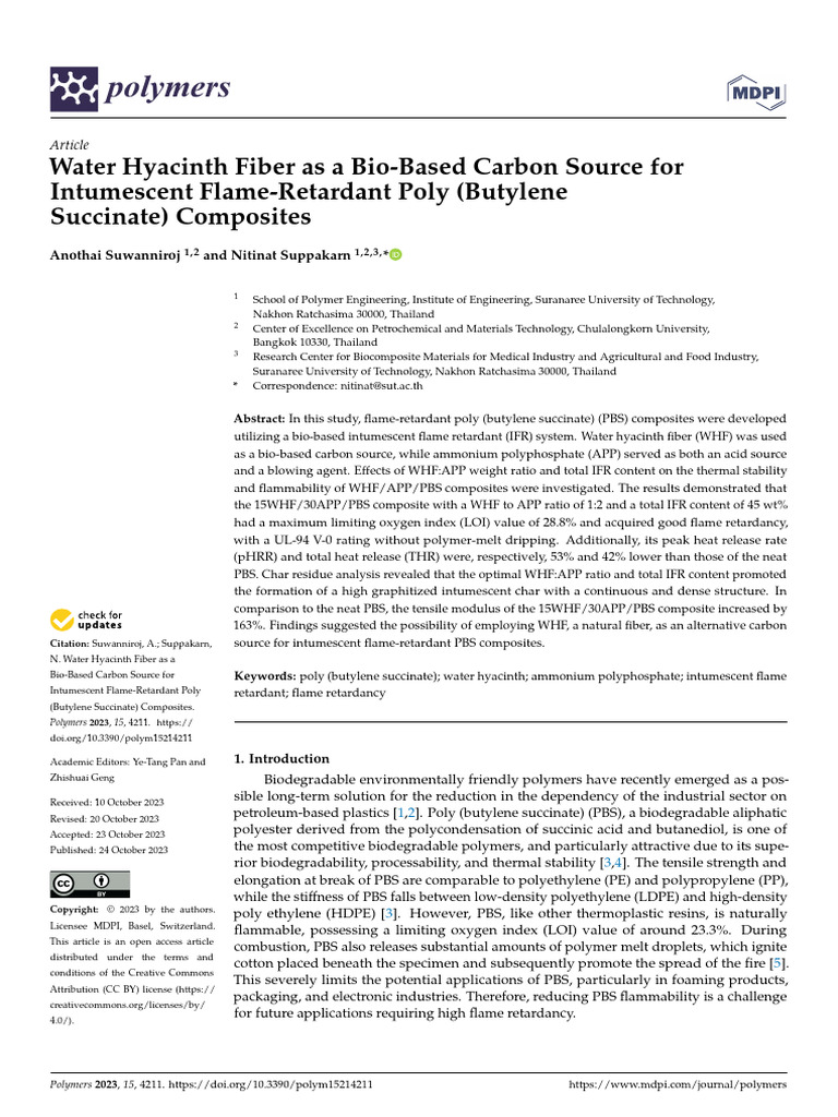 Water Hyacinth Fiber as a Bio Based Carbon Source for Intumescent Flame ...
