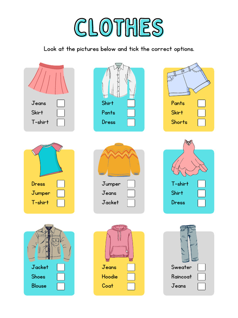 Clothes Vocabulary Practice for Kids | PDF