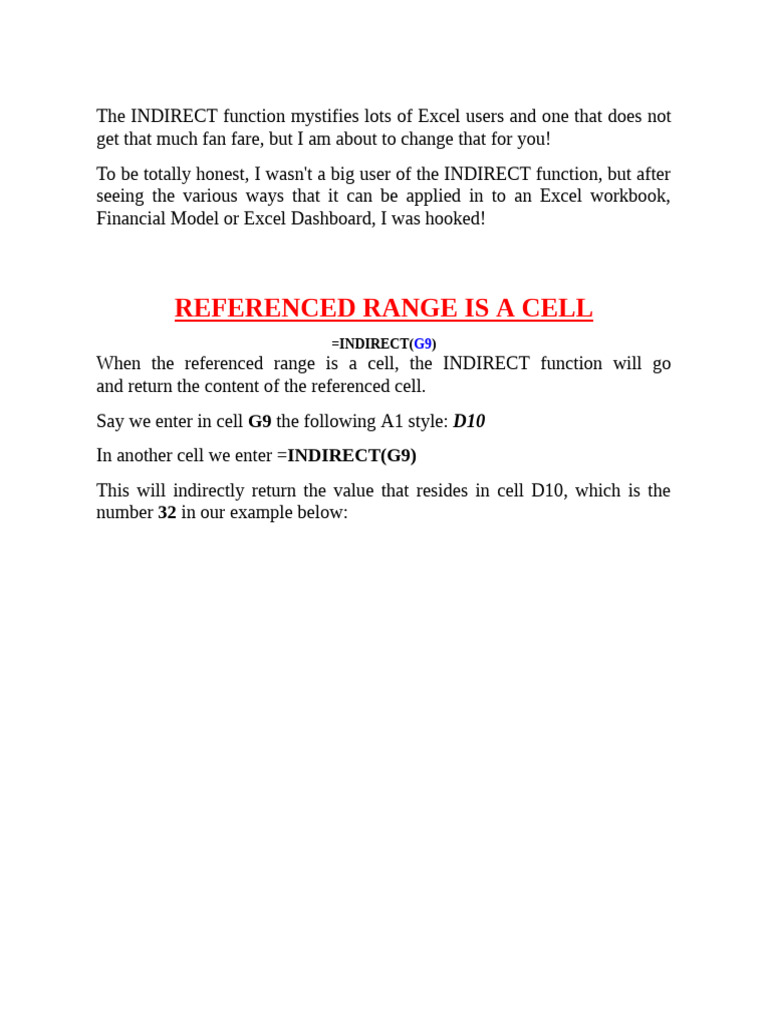 Mastering the INDIRECT Function in Excel | PDF