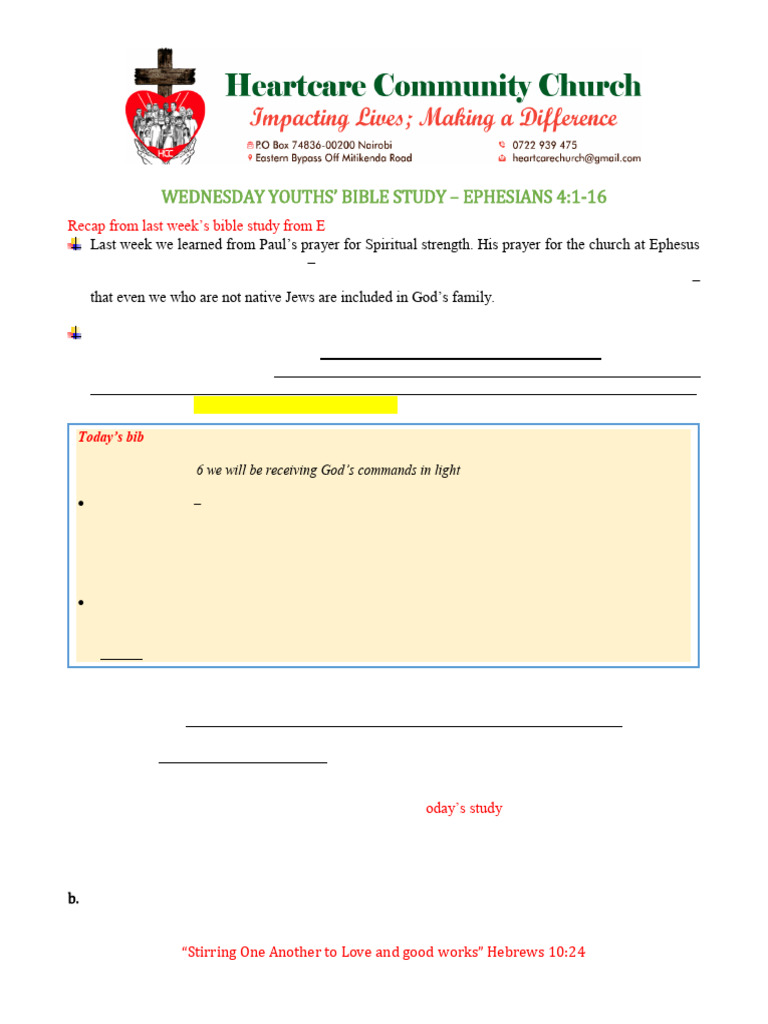 Ephesians 4:1-16 Bible Study Guide | PDF | Epistle To The Ephesians ...