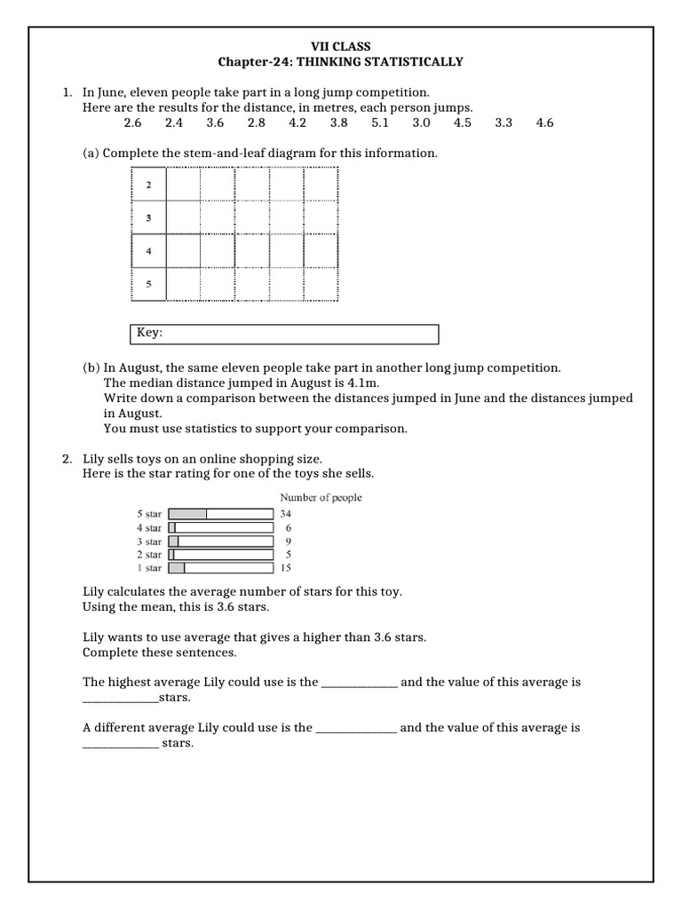 Statistical Analysis for Class VII Assignments | PDF | Pie Chart