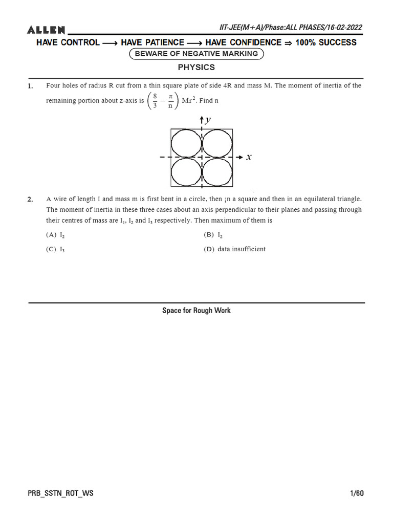 Rotational Dynamics Problems for JEE | PDF | Rotation Around A Fixed ...