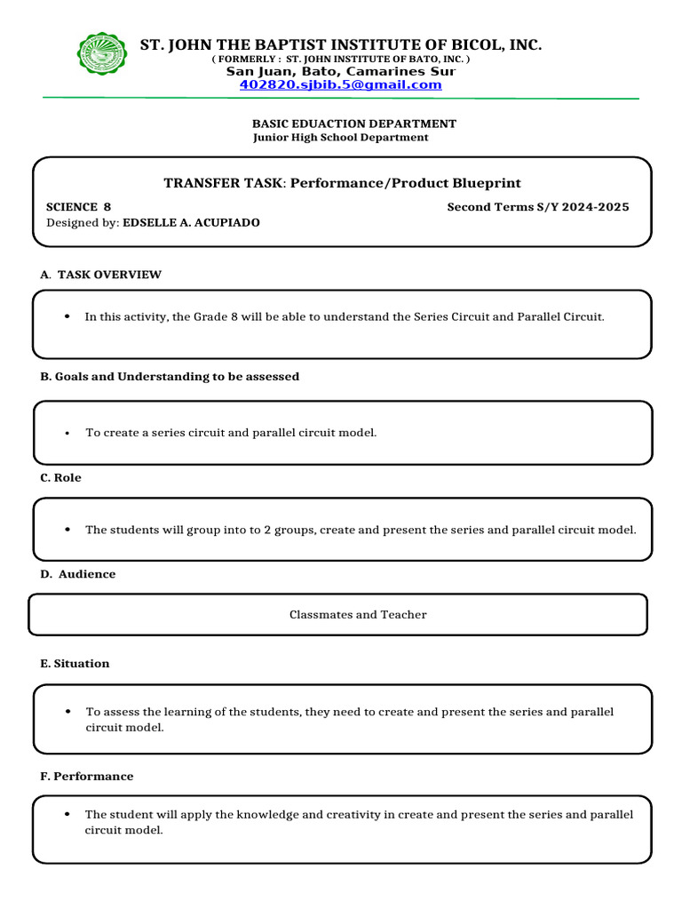 Junior High School Performance Tasks | PDF