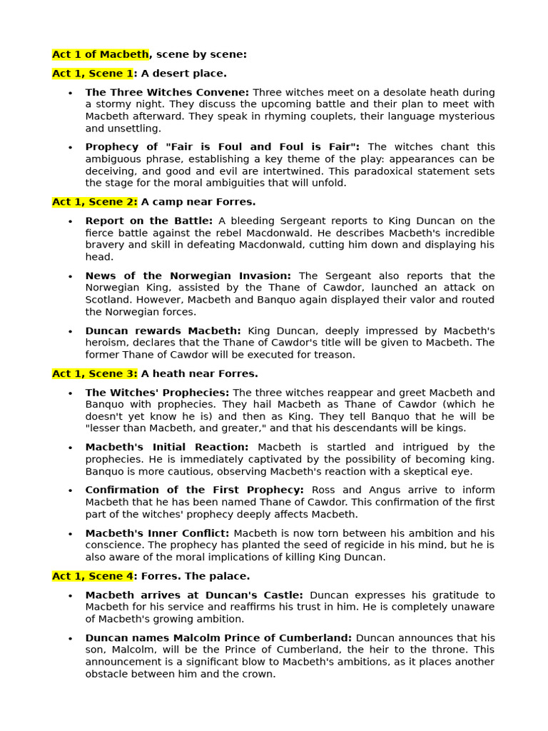 Key Events in Act 1 of Macbeth | PDF | Macbeth | Shakespearean Tragedies