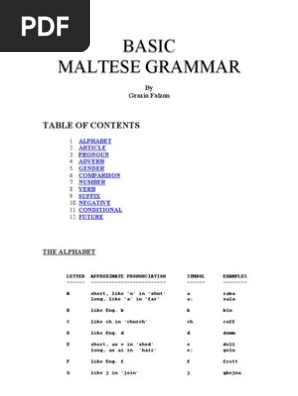 Basic Maltese Grammar Grammatical Gender Grammatical Number