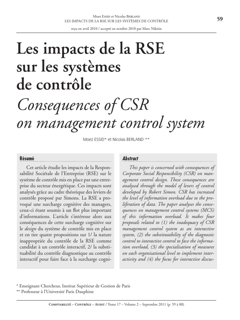RSE et systèmes de contrôle : impacts clés | PDF | Responsabilité ...