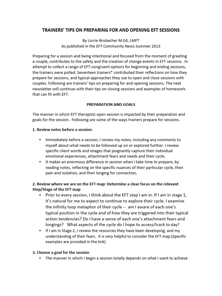 EFT Session Preparation Tips | PDF | Feeling | Emotions