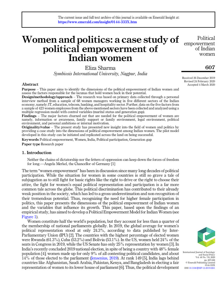 Women and Politics - A Case Study of Political Empowerment of Indian ...