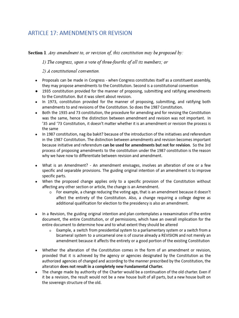 Art. 17 Amendments or Revision | PDF | Constitutional Amendment ...