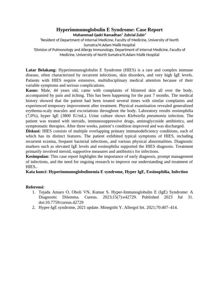 Rev - Abstract - Hyperimmunoglobulin E Syndrome | PDF | Diseases And ...
