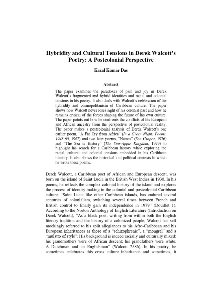 Cultural Hybridity in Walcott's Poetry | PDF | Postcolonialism