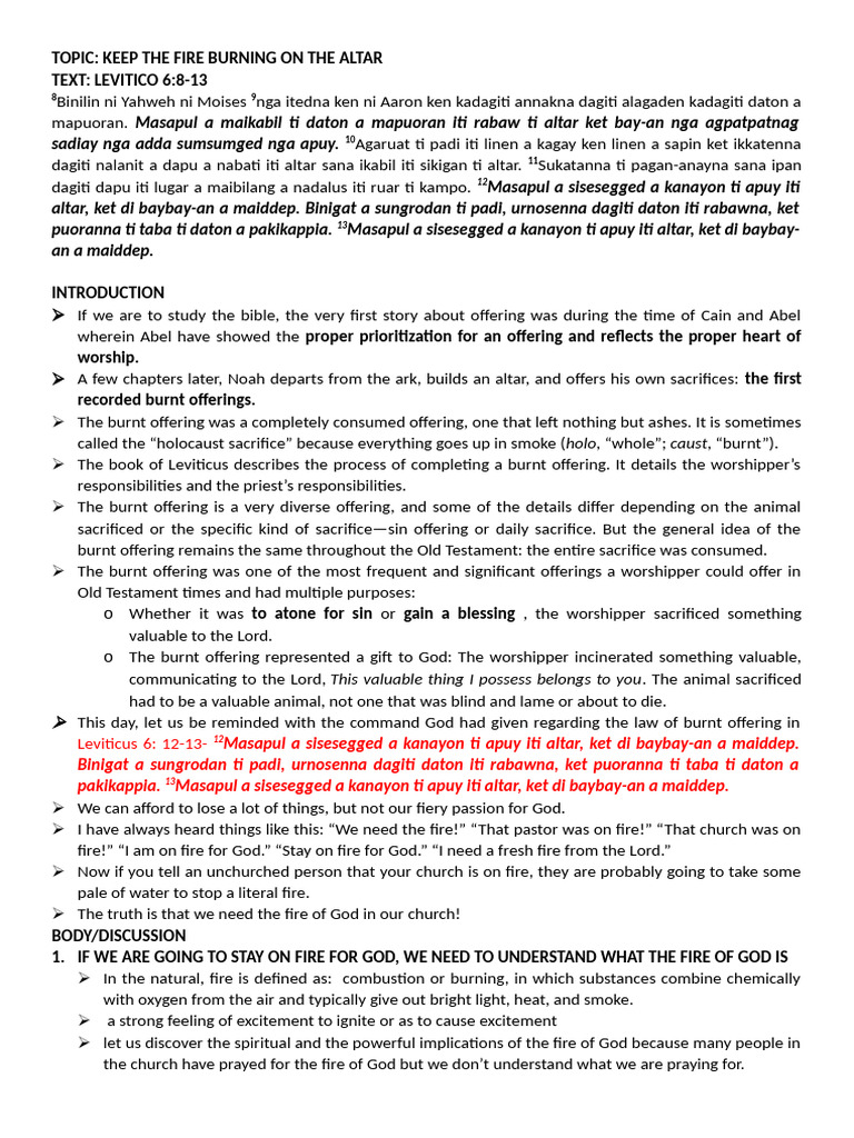 Keep The Fire Burning On The Altar | PDF