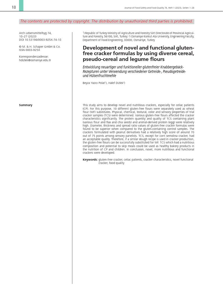 Development of Novel and Functional Glutenfree Cracker Formulas by ...