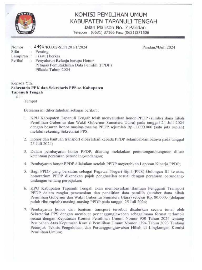 2493-Penyaluran Belanja Berupa Honor PPDP | PDF