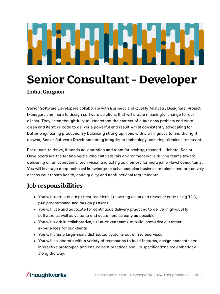 Senior Consultant - Developer - Thoughtworks | PDF | Consultant | Software