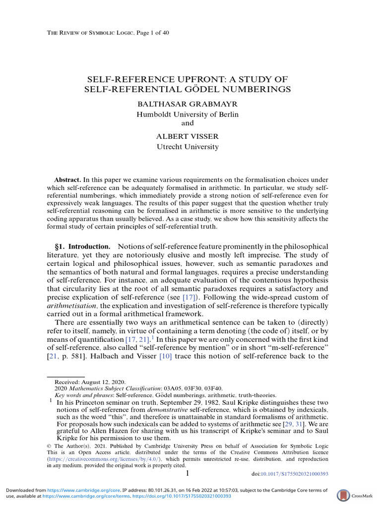 Self Reference Upfront A Study of Self Referential Godel Numberings ...