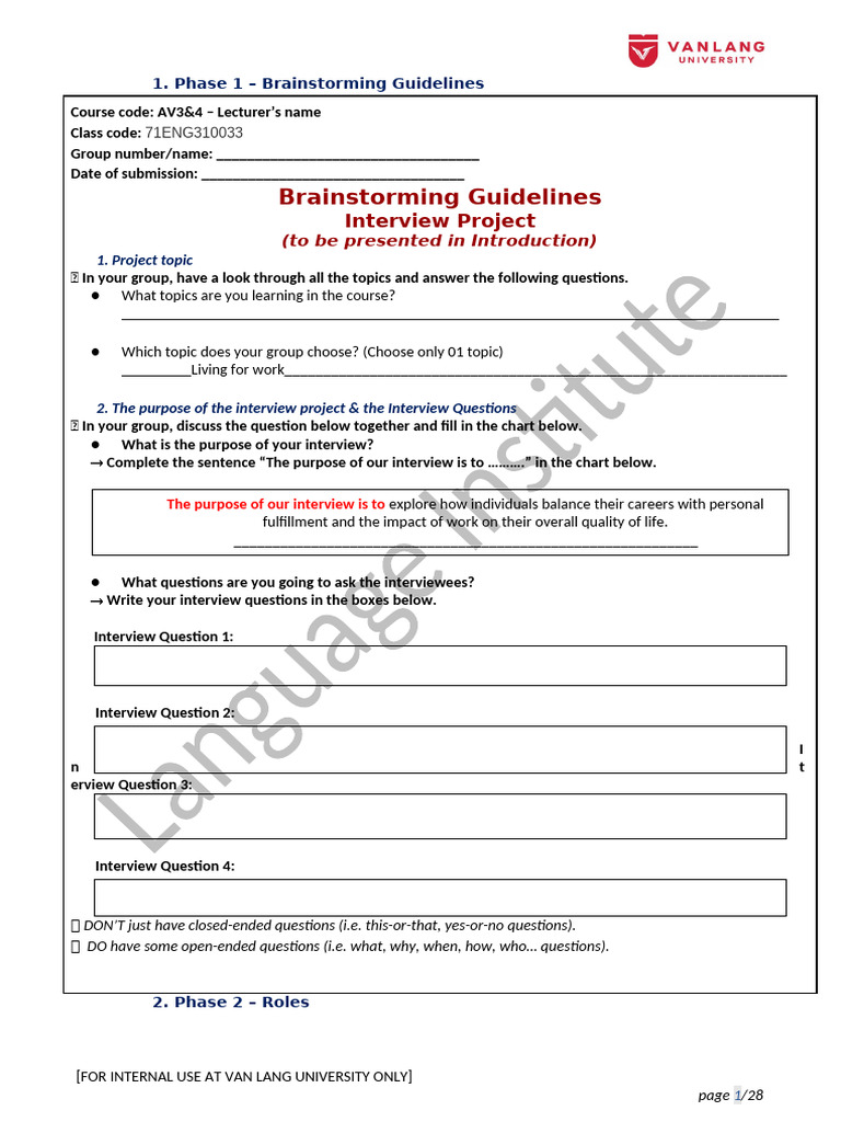 AV34 - INTERVIEW - Template for Students | PDF | Interview | Vocabulary