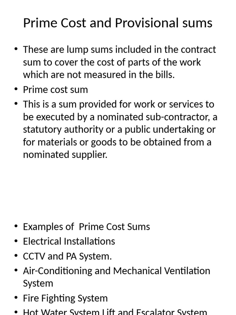 Prime Cost vs Provisional Sums Explained | PDF | General Contractor ...