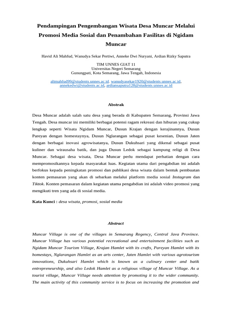 Promosi Wisata Desa Muncar Di Media Sosial Pdf