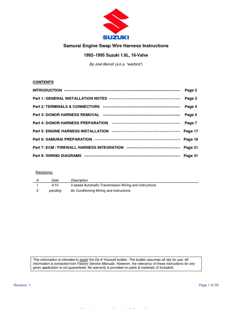 USR - Sidekick Wiring Diagram and Instructions for 92-95 16v