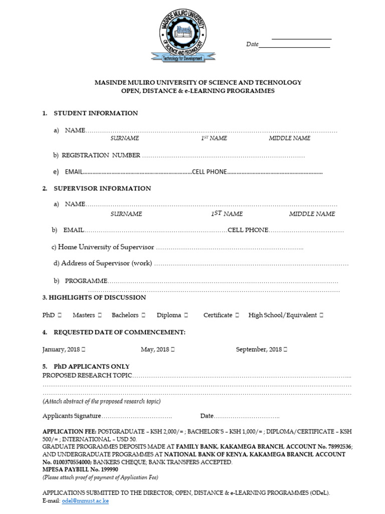 MMUST ODeL Application Form | PDF