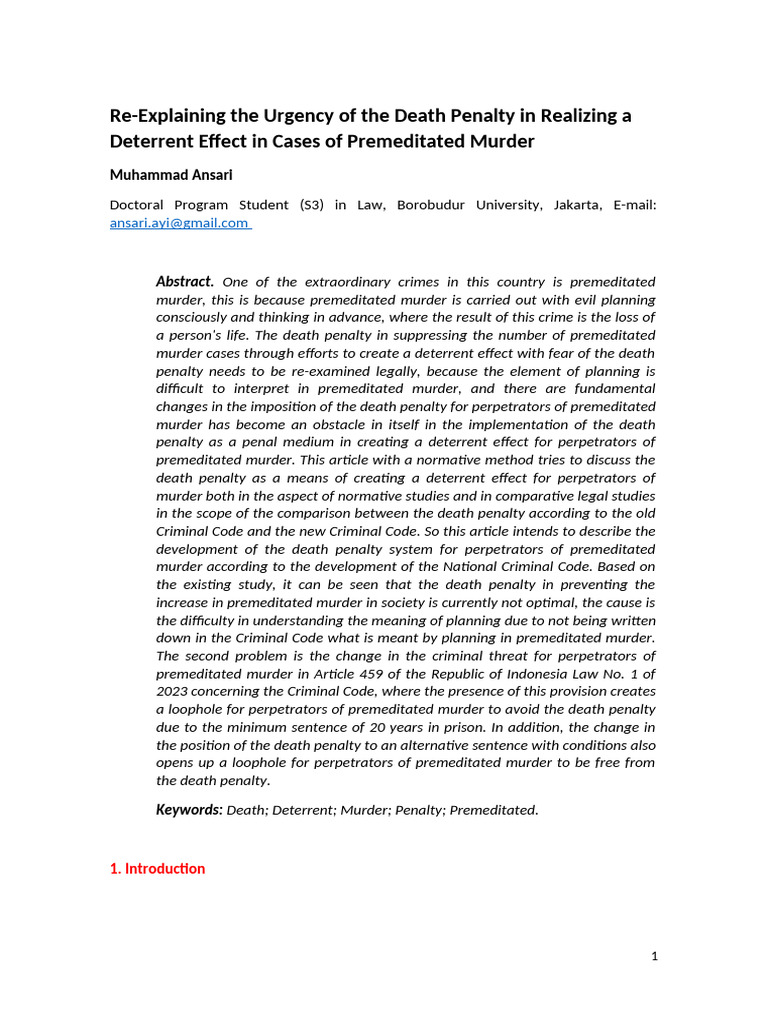 Death Penalty's Deterrent Effect on Premeditated Murder | PDF | Crimes ...