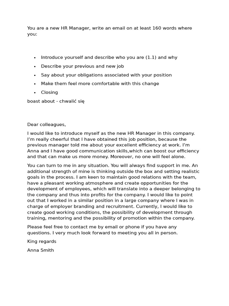 New HR Manager Introduction Email | PDF