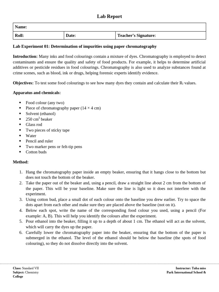 Chromatography Lab Report: Dye Analysis | PDF | Chromatography | Solvent