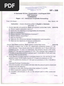 IV Sem Bcom Question Papers 2024