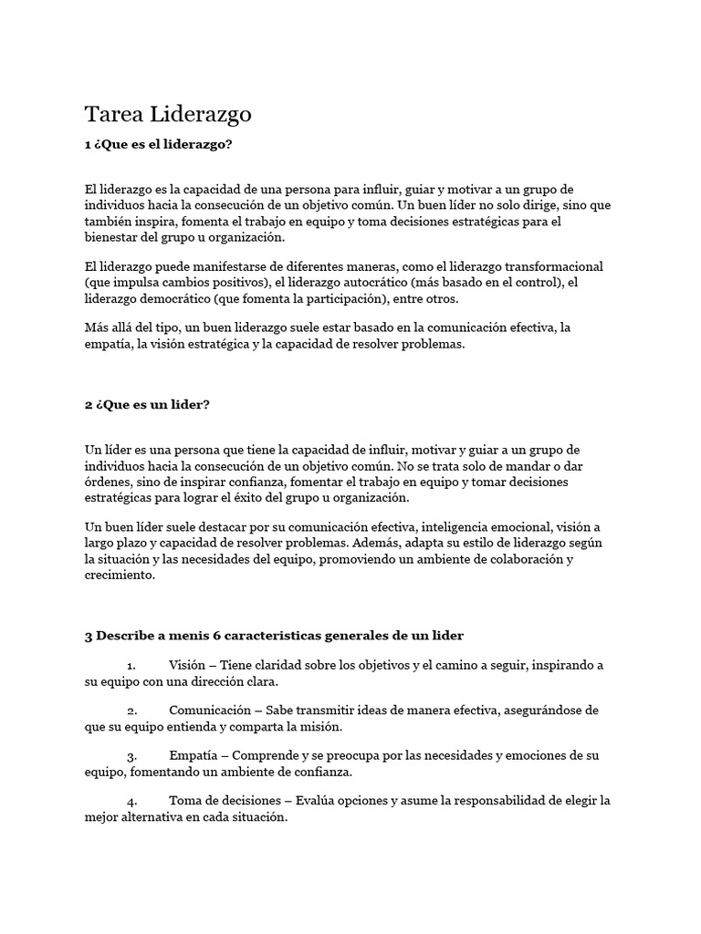 Características y tipos de liderazgo | PDF | Liderazgo | Toma de decisiones