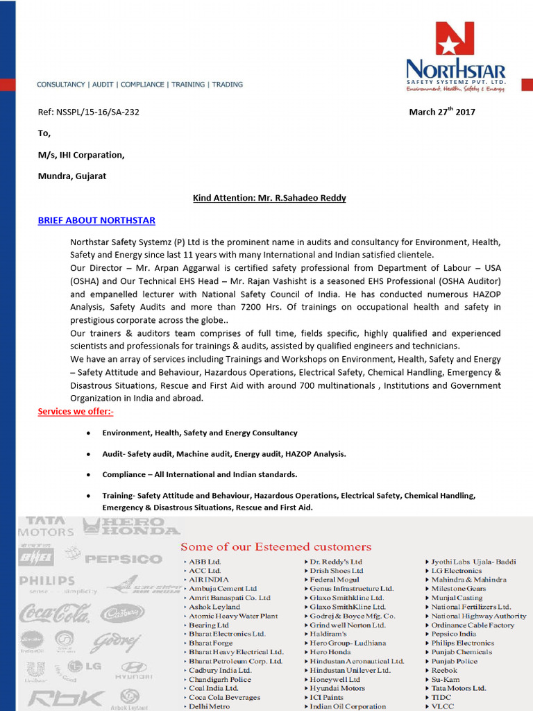 Northstar Safety Audit Proposal Overview | PDF | Occupational Safety ...