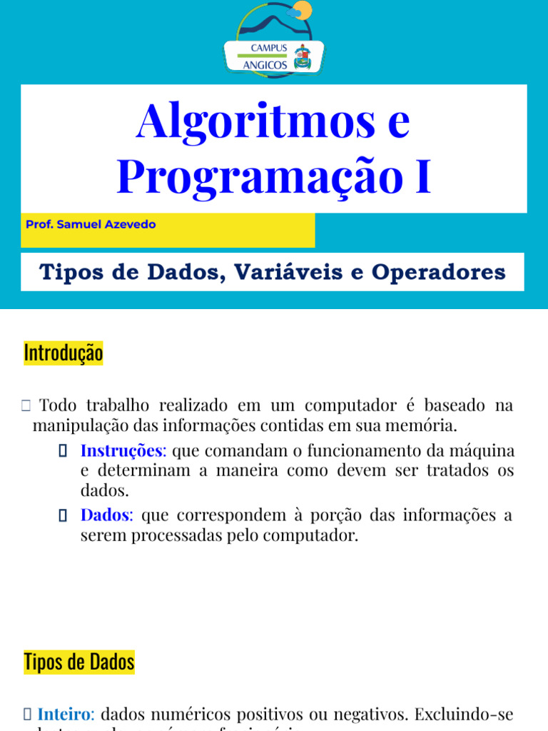 Tipos de Dados e Operadores em Programação | PDF | Tipo de dados ...