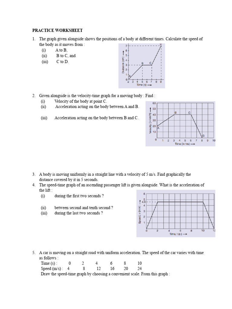 Motion Graph Practice Worksheet | PDF | Speed | Acceleration