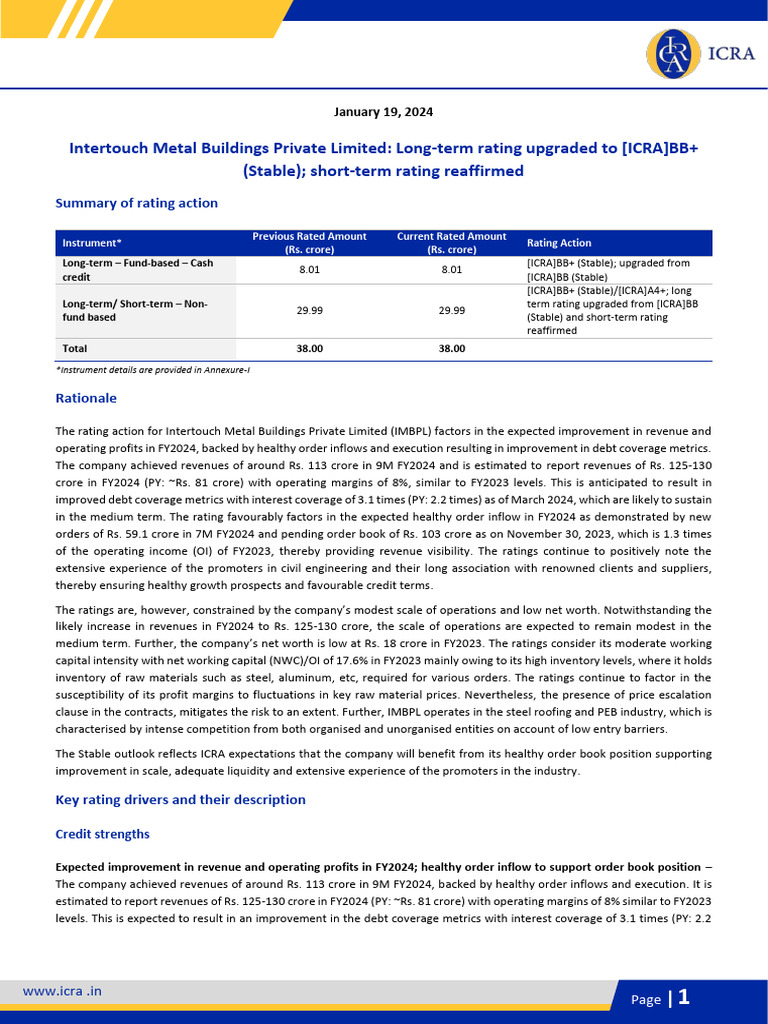 Intertouch Metal Buildings Private Limited | PDF | Credit Rating Agency ...