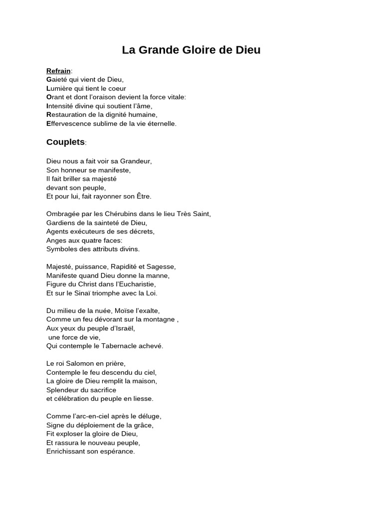 La Grande Gloire de Dieu | PDF