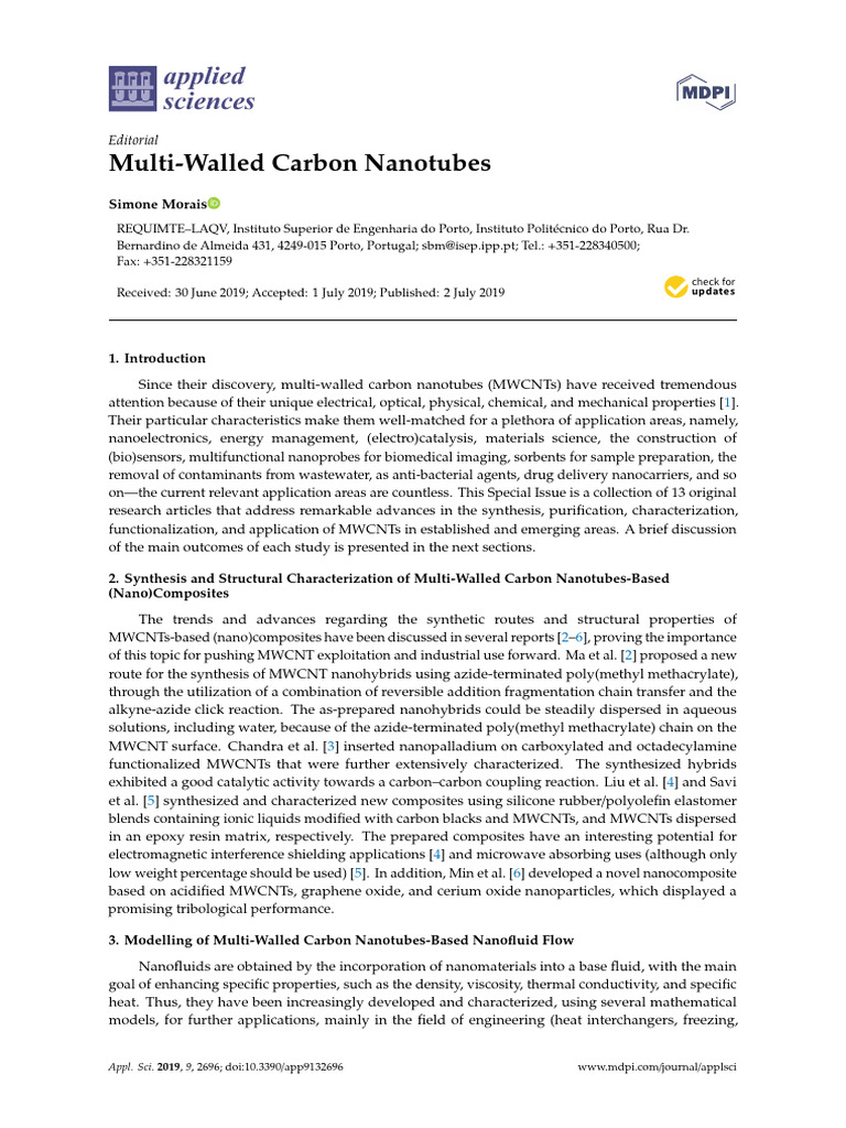 Multi-Walled Carbon Nanotubes | PDF | Carbon Nanotube | Materials Science