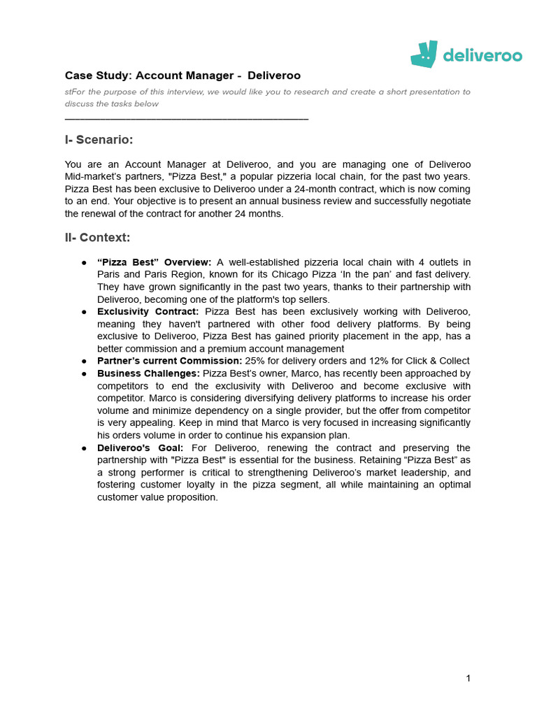 Deliveroo Account Manager Case Study | PDF | Restaurants | Business ...