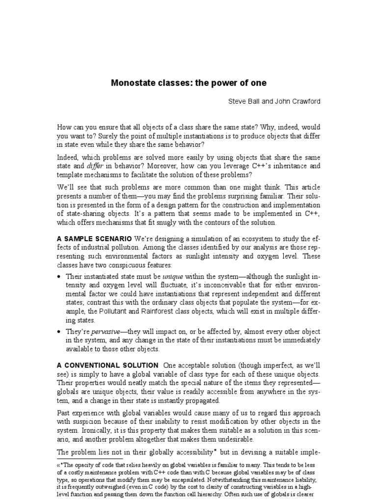 Monostate Pattern in C++ Design | PDF | Class (Computer Programming ...