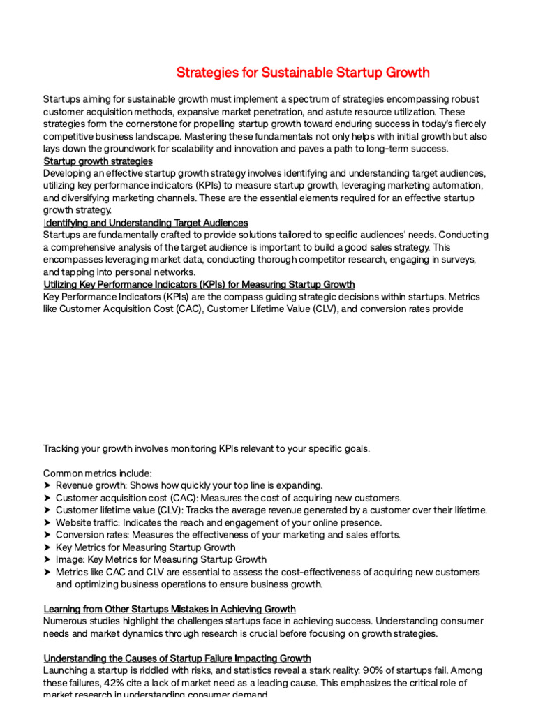 Sustainable Growth Strategies for Startups | PDF | Startup Company ...