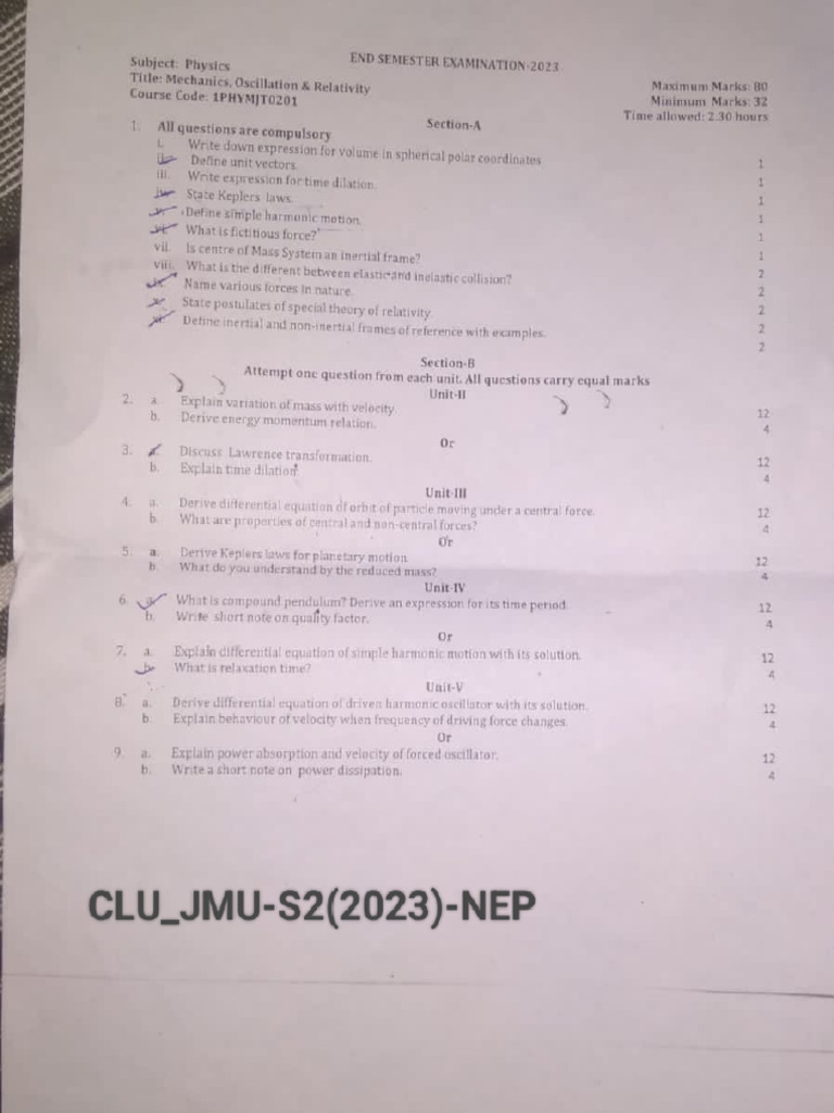 Phy Major Clu - Jmu-S2 (2023) - Nep | PDF