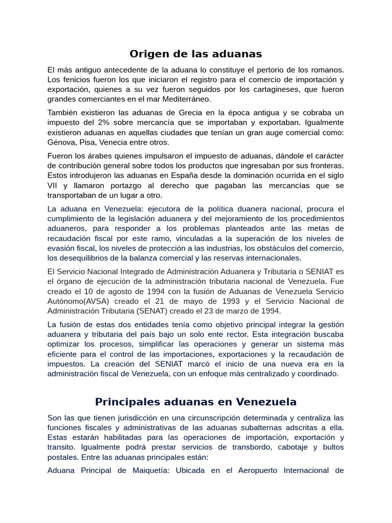 Historia y Estructura de Aduanas en Venezuela | PDF | aduana | Internet ...
