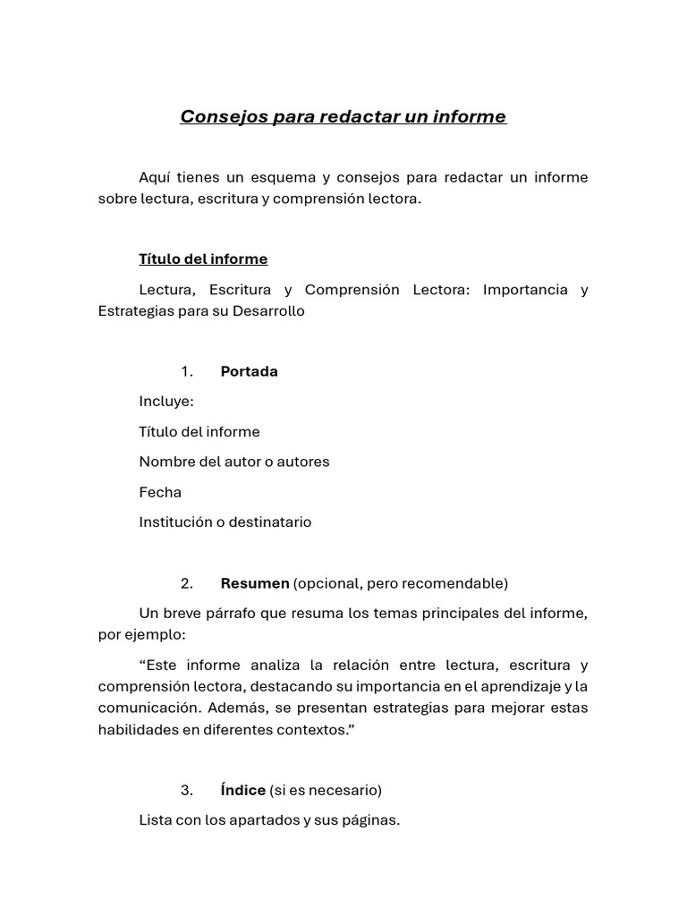 Consejos para Redactar Un Informe | PDF | Comprensión lectora ...