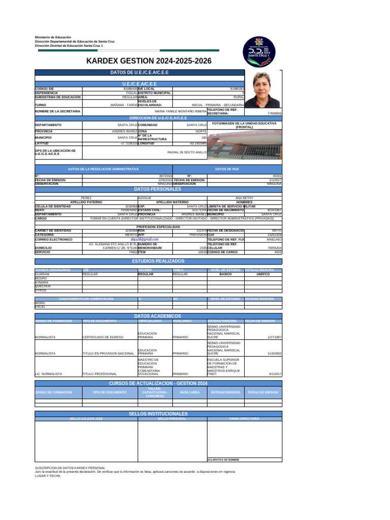 Kardex Educativo 2024-2026 Santa Cruz | PDF