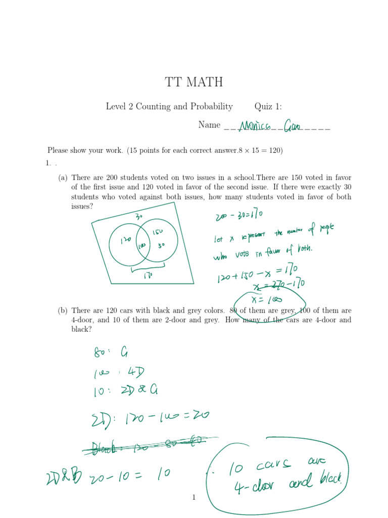 Level 2 Counting & Probability Quiz | PDF | Abstract Algebra ...