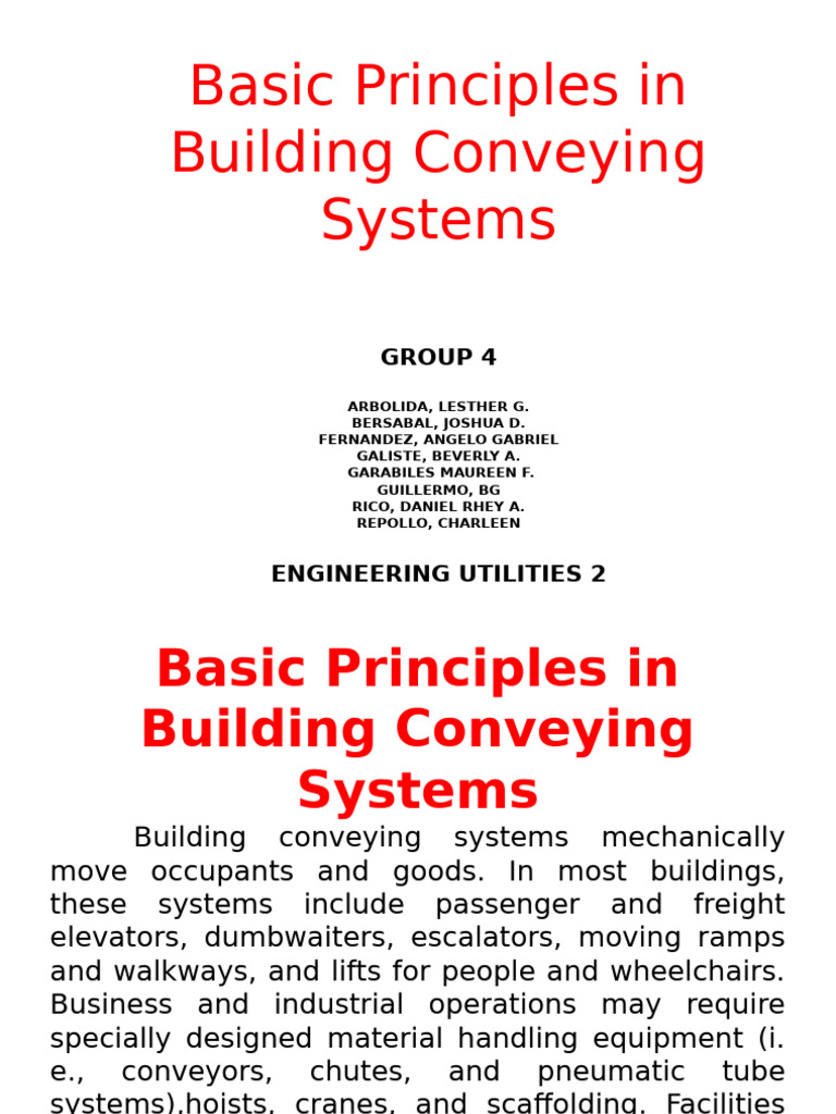 Module 08 Basic Principles In Conveying System Pdf Elevator Escalator