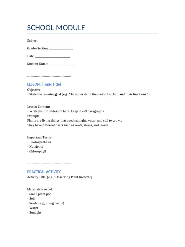School Module With Lesson and Practical | PDF