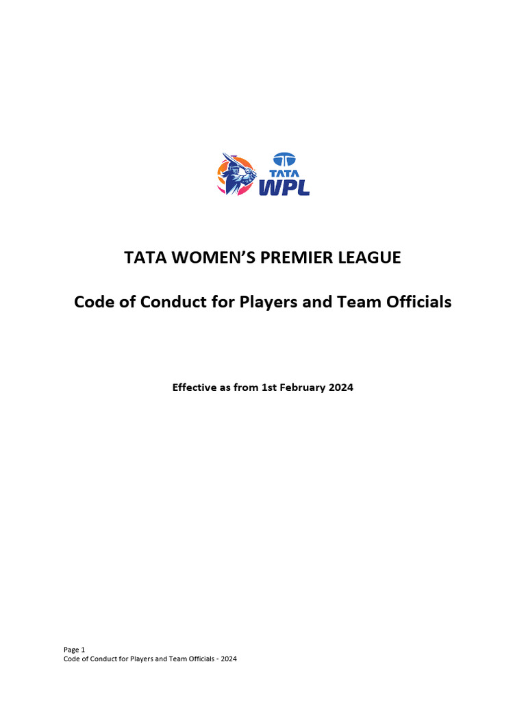 TATA WPL 2024 Code of Conduct For Players and Team Officials | PDF ...